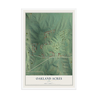Map of Oakland Acres, Iowa, 12 x 18 inch print in a white wood frame
