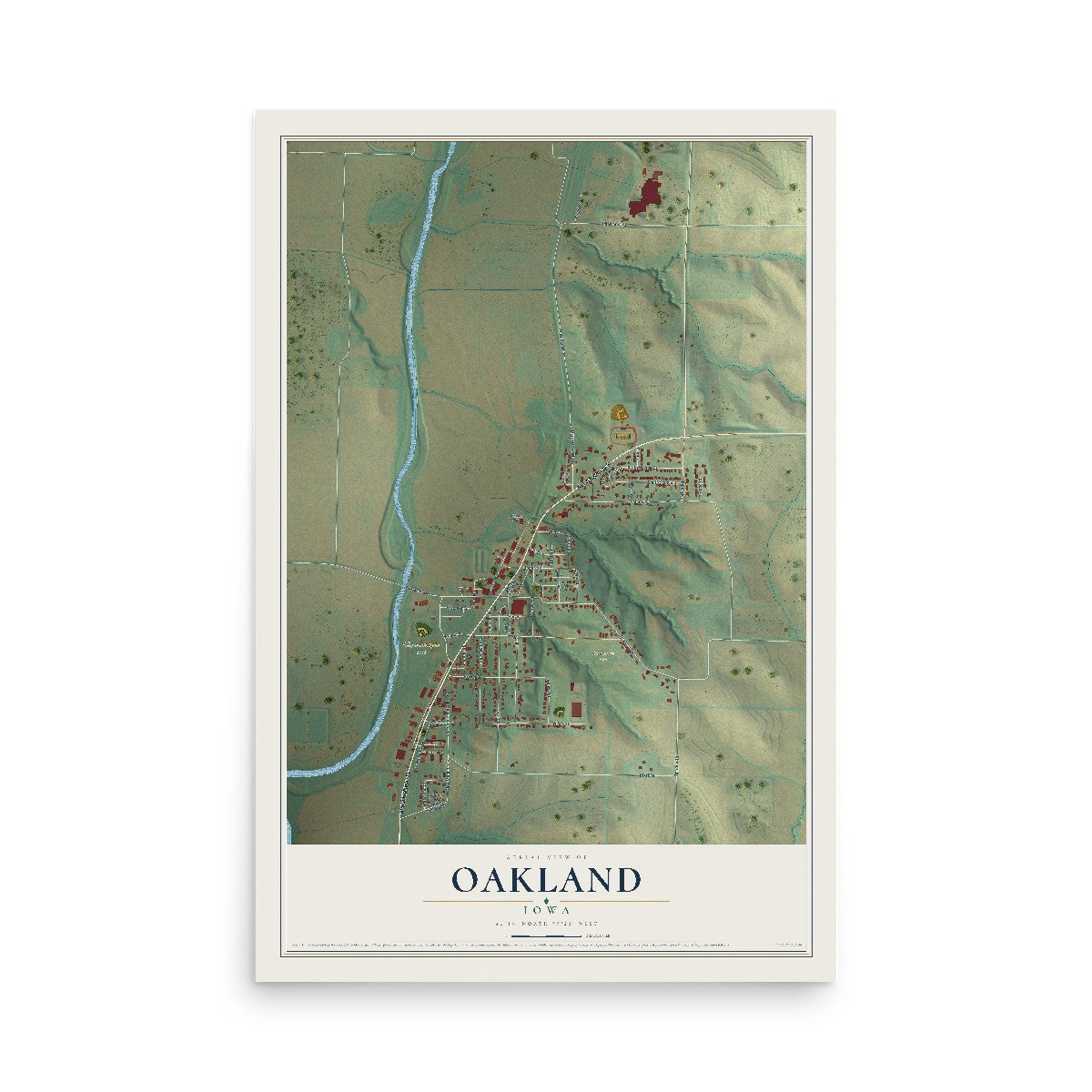 Map of Oakland, Iowa, 12 x 18 inch unframed archival matte print