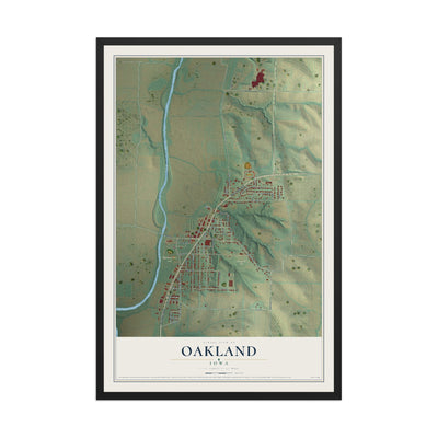 Map of Oakland, Iowa, 12 x 18 inch print in a black wood frame