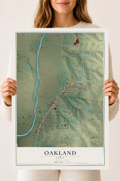 Map of Oakland, Iowa, 18 x 24 inch unframed archival matte print