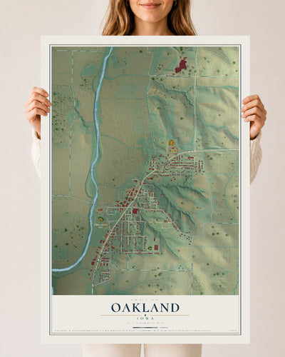Map of Oakland, Iowa, 24 x 36 inch unframed archival matte print
