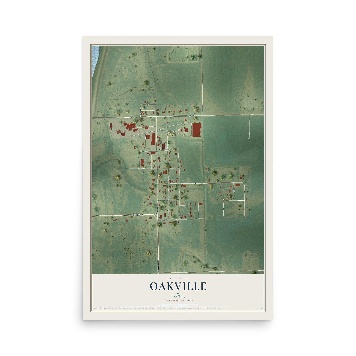 Map of Oakville, Iowa, 12 x 18 inch unframed archival matte print
