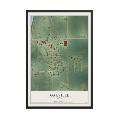Map of Oakville, Iowa, 12 x 18 inch print in a black wood frame