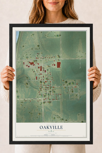 Map of Oakville, Iowa, 18 x 24 inch print in a black wood frame