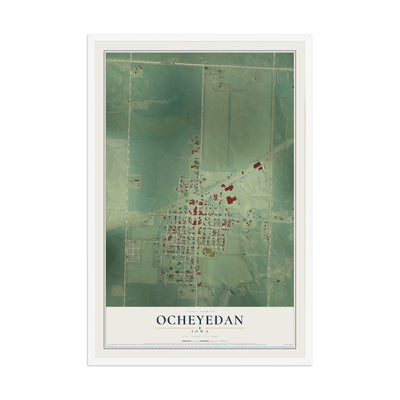 Map of Ocheyedan, Iowa, 12 x 18 inch print in a white wood frame