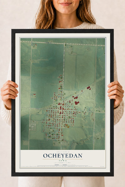 Map of Ocheyedan, Iowa, 18 x 24 inch print in a black wood frame