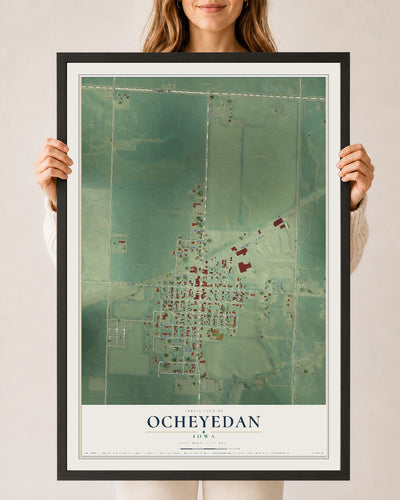 Map of Ocheyedan, Iowa, 24 x 36 inch print in a black wood frame