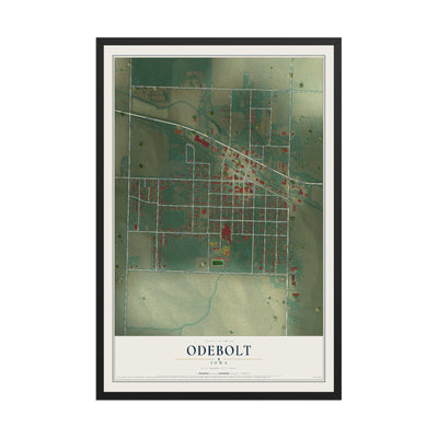 Map of Odebolt, Iowa, 12 x 18 inch print in a black wood frame