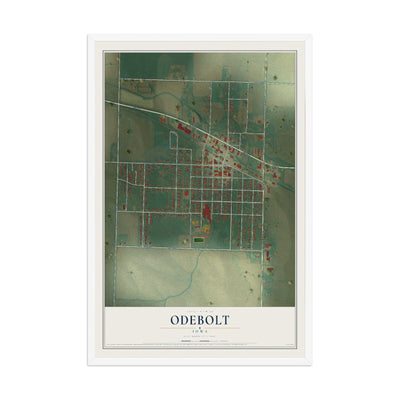 Map of Odebolt, Iowa, 12 x 18 inch print in a white wood frame