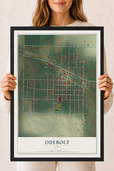 Map of Odebolt, Iowa, 18 x 24 inch print in a black wood frame