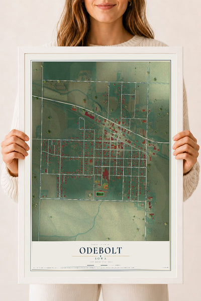 Map of Odebolt, Iowa, 18 x 24 inch print in a white wood frame