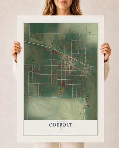 Map of Odebolt, Iowa, 24 x 36 inch print in a white wood frame