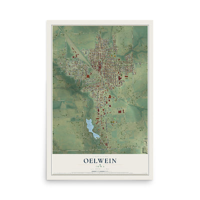 Map of Oelwein, Iowa, 12 x 18 inch unframed archival matte print