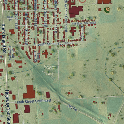 Second close-up of the map of Oelwein, Iowa print showing more streets and buildings