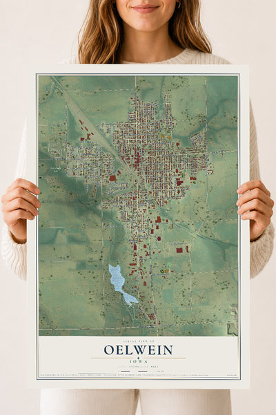 Map of Oelwein, Iowa, 18 x 24 inch unframed archival matte print