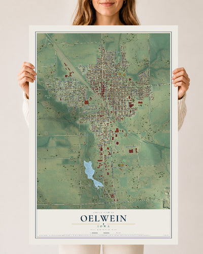 Map of Oelwein, Iowa, 24 x 36 inch unframed archival matte print
