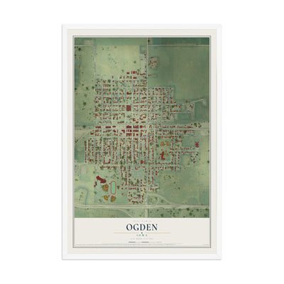 Map of Ogden, Iowa, 12 x 18 inch print in a white wood frame