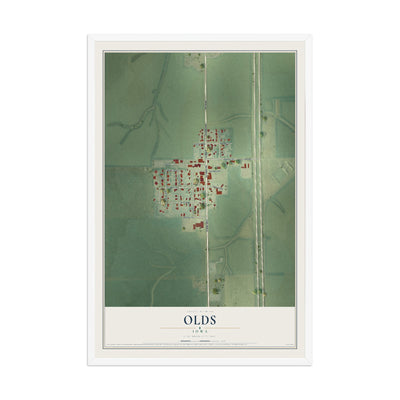 Map of Olds, Iowa, 12 x 18 inch print in a white wood frame