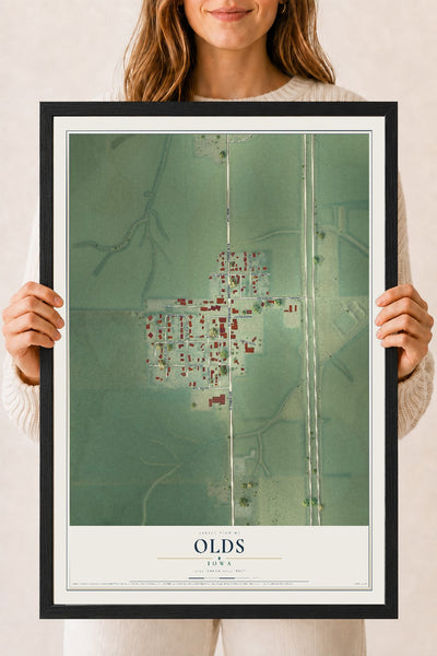 Map of Olds, Iowa, 18 x 24 inch print in a black wood frame