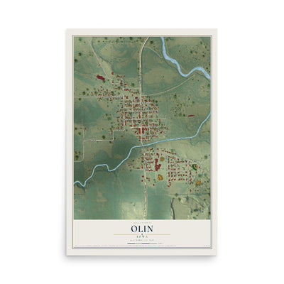 Map of Olin, Iowa, 12 x 18 inch unframed archival matte print