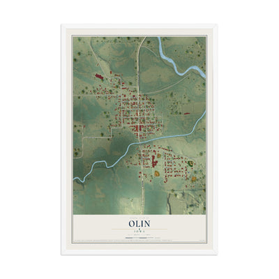 Map of Olin, Iowa, 12 x 18 inch print in a white wood frame