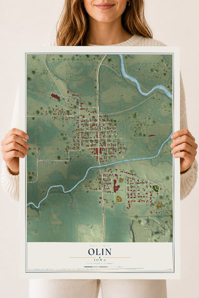 Map of Olin, Iowa, 18 x 24 inch unframed archival matte print