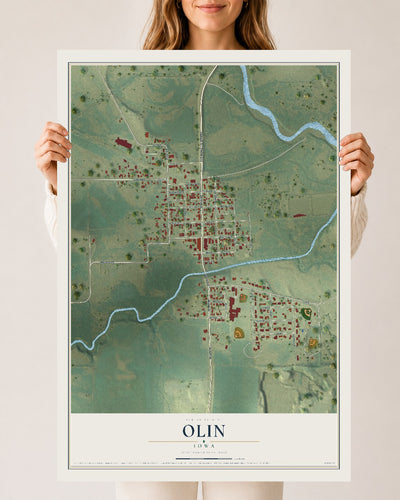 Map of Olin, Iowa, 24 x 36 inch unframed archival matte print