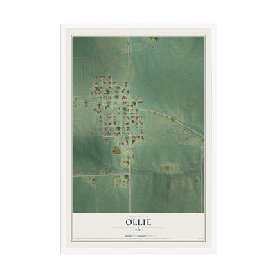Map of Ollie, Iowa, 12 x 18 inch print in a white wood frame