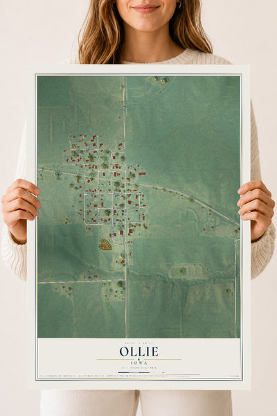 Map of Ollie, Iowa, 18 x 24 inch unframed archival matte print