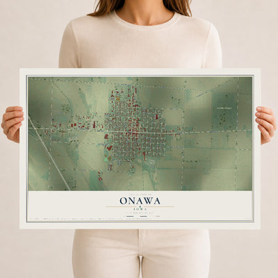Map of Onawa, Iowa, 12 x 18 inch unframed archival matte print