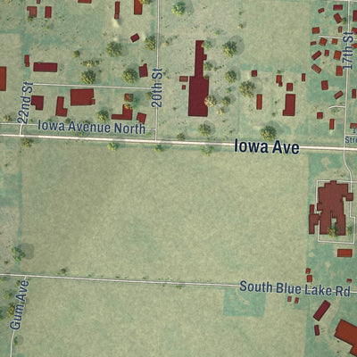 Second close-up of the map of Onawa, Iowa print showing more streets and buildings
