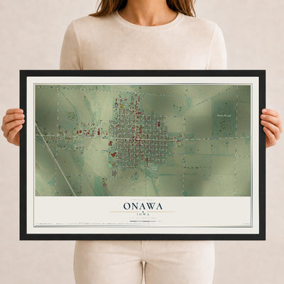 Map of Onawa, Iowa, 12 x 18 inch print in a black wood frame