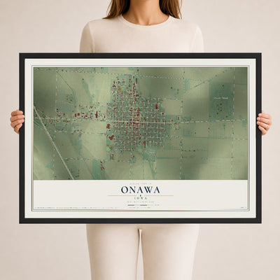 Map of Onawa, Iowa, 24 x 36 inch print in a black wood frame