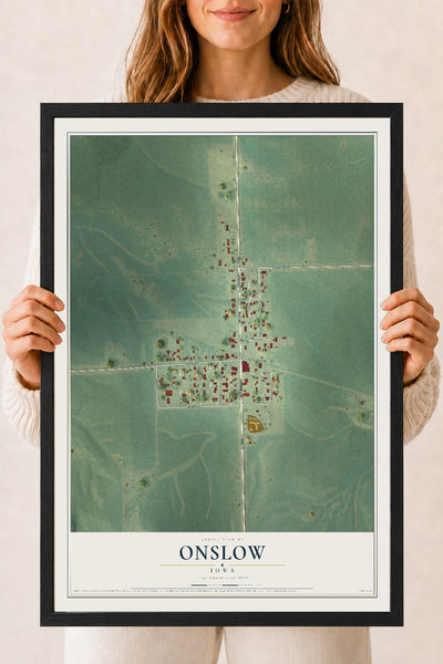 Map of Onslow, Iowa, 18 x 24 inch print in a black wood frame