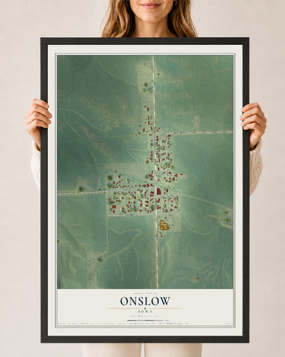 Map of Onslow, Iowa, 24 x 36 inch print in a black wood frame