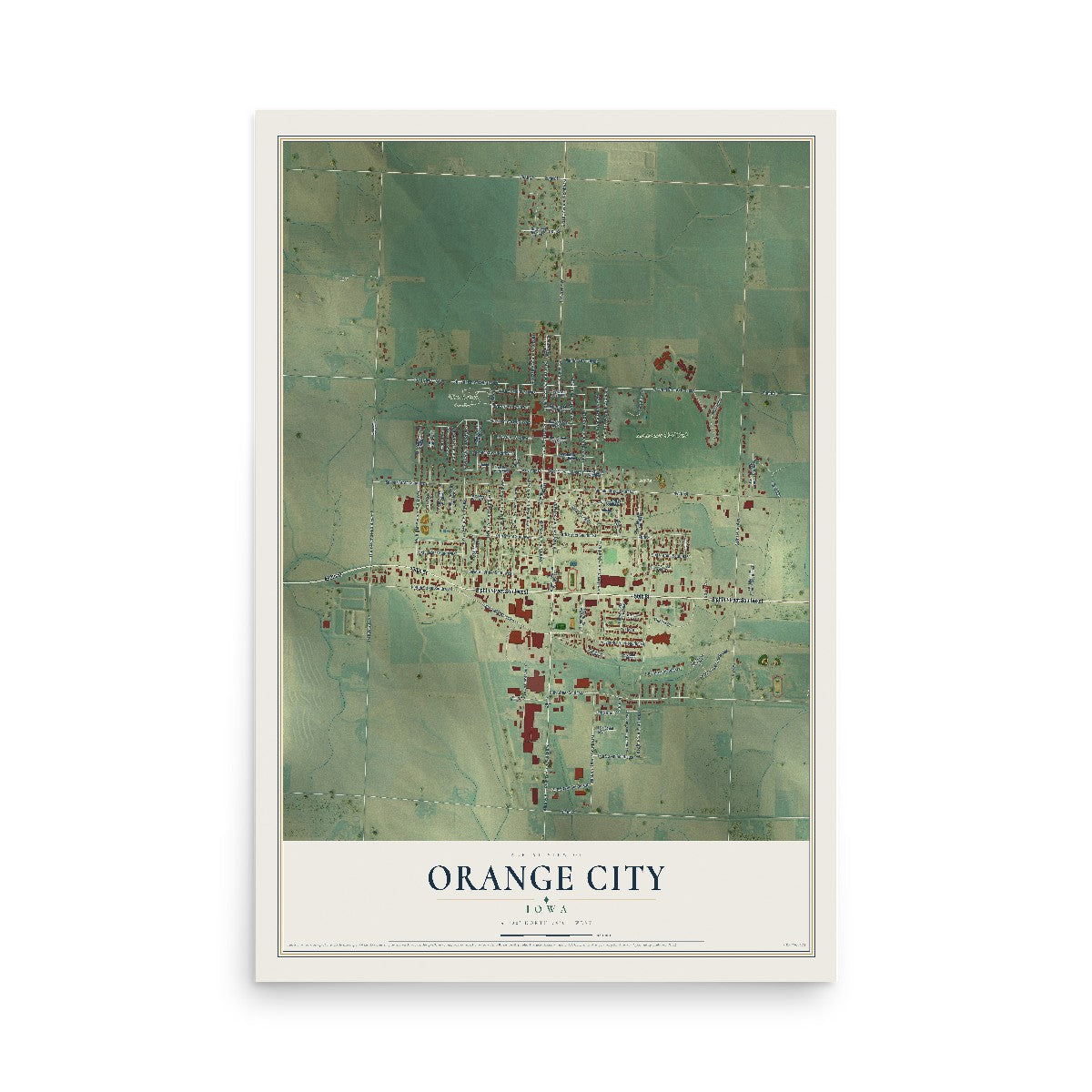 Map of Orange City, Iowa, 12 x 18 inch unframed archival matte print