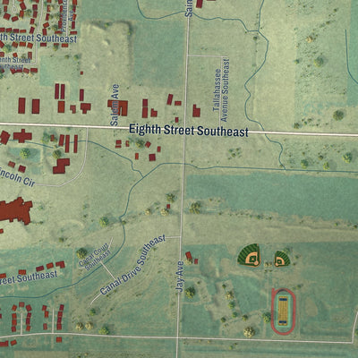 Second close-up of the map of Orange City, Iowa print showing more streets and buildings