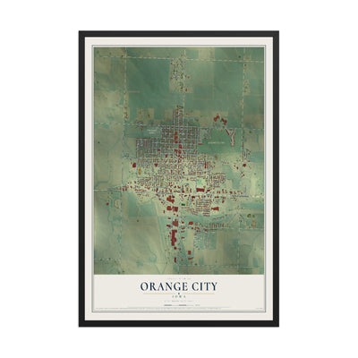 Map of Orange City, Iowa, 12 x 18 inch print in a black wood frame