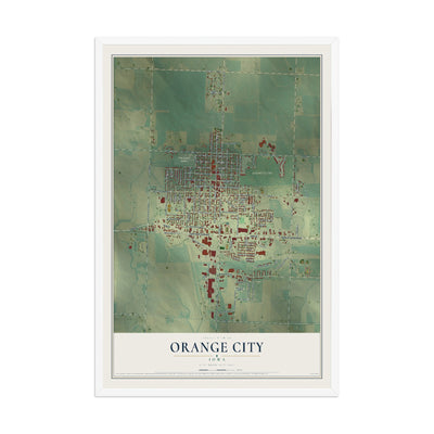 Map of Orange City, Iowa, 12 x 18 inch print in a white wood frame
