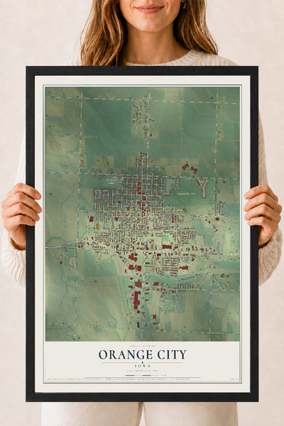 Map of Orange City, Iowa, 18 x 24 inch print in a black wood frame