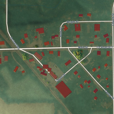 Close-up of the map of Orchard, Iowa print showing street and building detail