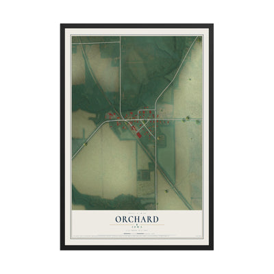 Map of Orchard, Iowa, 12 x 18 inch print in a black wood frame