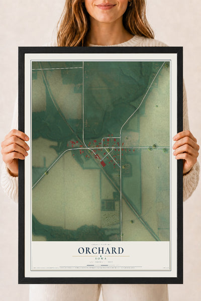 Map of Orchard, Iowa, 18 x 24 inch print in a black wood frame