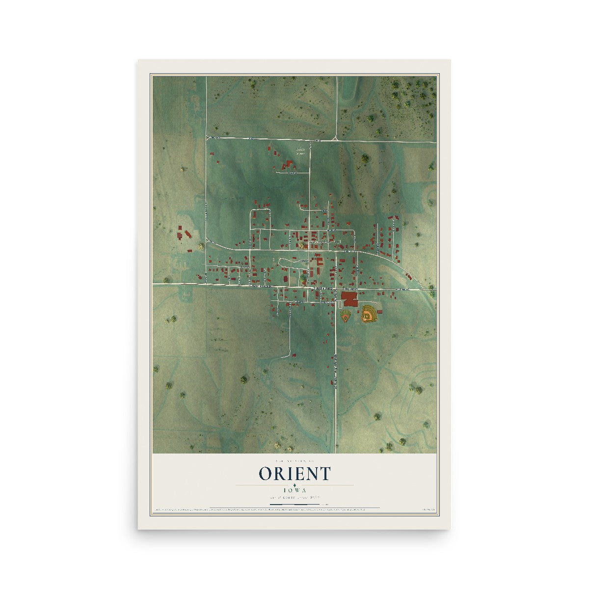 Map of Orient, Iowa, 12 x 18 inch unframed archival matte print