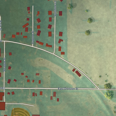Second close-up of the map of Orient, Iowa print showing more streets and buildings