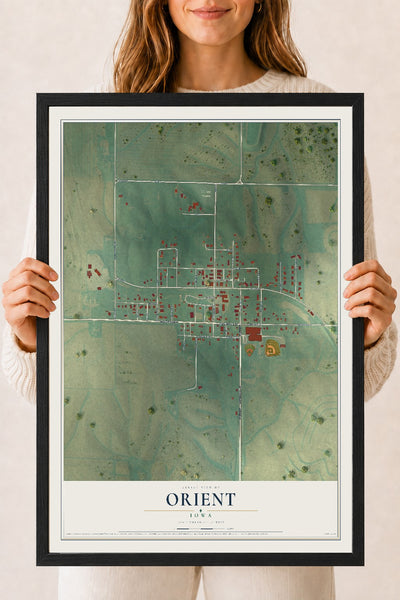 Map of Orient, Iowa, 18 x 24 inch print in a black wood frame