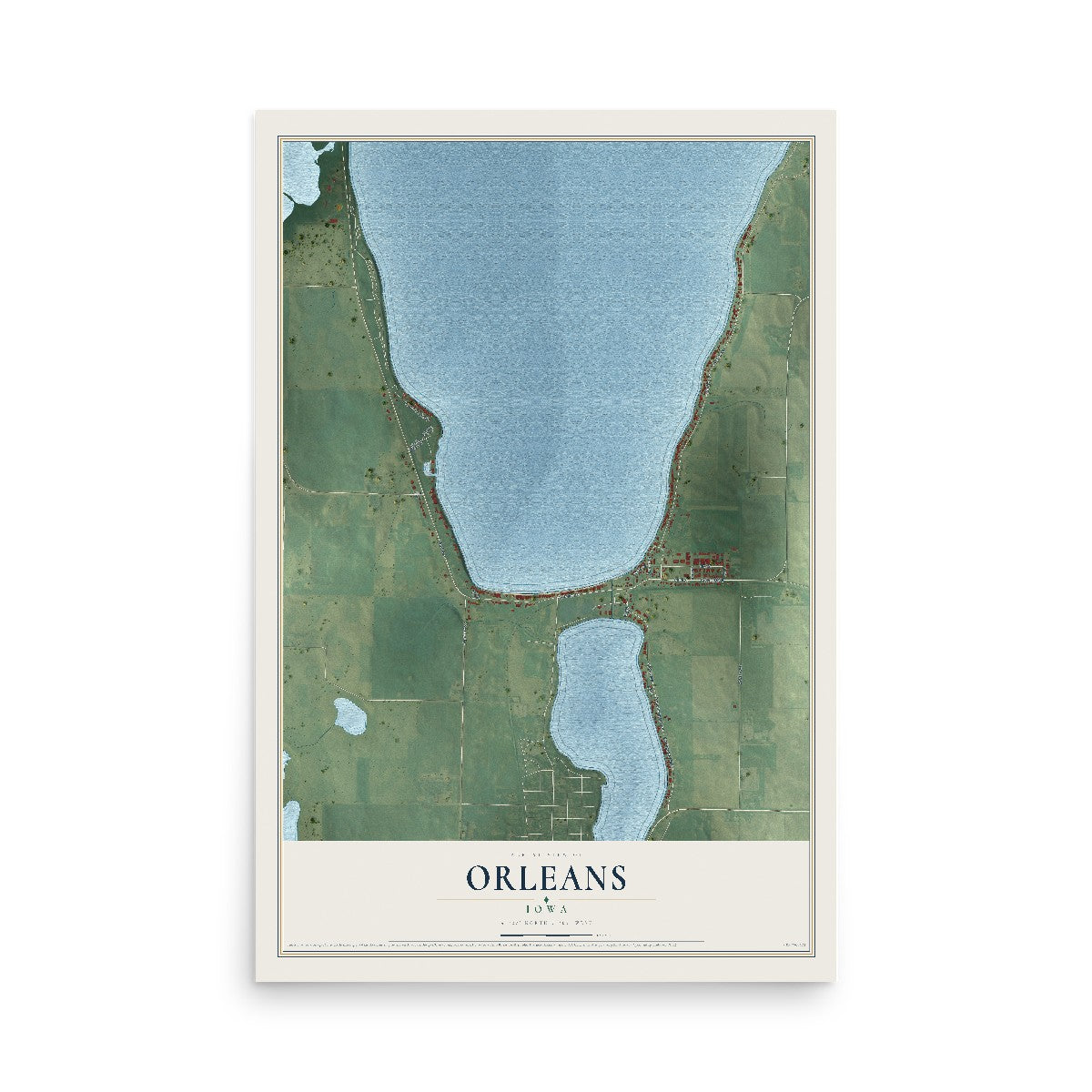Map of Orleans, Iowa, 12 x 18 inch unframed archival matte print