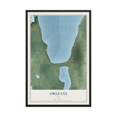 Map of Orleans, Iowa, 12 x 18 inch print in a black wood frame