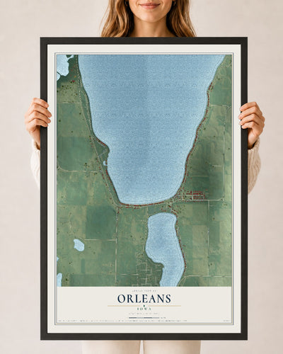 Map of Orleans, Iowa, 24 x 36 inch print in a black wood frame