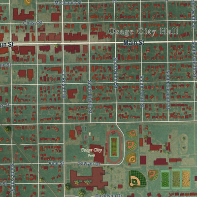 Close-up of the map of Osage, Iowa print showing street and building detail